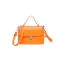 Minimalist square crossbody handbag in bright orange leather with silver metal buckle - Orange