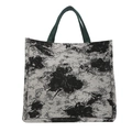 Große Vintage-Canvas-Einkaufstasche mit Blumendruck und grünen Griffen - Schwarz