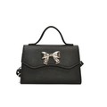 Black crosshatch texture square handbag with wave flap and silver bow clasp - Black