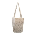 Floral canvas tote bag with lace embroidery detail and vintage small flower print - Off White