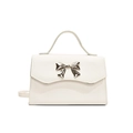 White crossbody bag with wavy flap and golden bow metallic clasp in saffiano leather - White