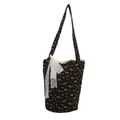 Floral black tote bag with yellow flowers and white lace bow detail for women - Black