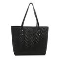 Chic black quilted tote bag with V-shaped stitching and golden rivets for women - Black