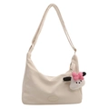 Sac fourre-tout demi-lune blanc crème minimaliste avec breloque chiot en peluche - Avec Ornement / Blanc Cassé