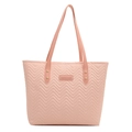 Pink quilted faux leather tote bag with shoulder straps and fashion logo detail - Pink