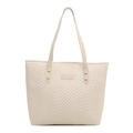 Beige tote bag with V-quilted faux leather, gold rivets and Fashion & Bags leather label - White