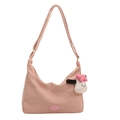 Sac fourre-tout hobo rose en toile avec large bandoulière et pendentif chien en peluche - Avec Ornement / Rose