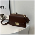 Gros plan du sac bandoulière marron avec boucle en métal doré poli et texture mate - Marron