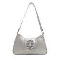 Zilveren metallic baguette-tas met een luxe rechthoekige kristallen gesp detail - Zilver