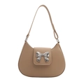 Khaki half-moon shoulder bag with matte leather and silver metal bow buckle - Khaki