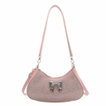 Rosafarbene Strass-Schultertasche mit silberner Schleifenschnalle aus Kunstleder - Rosa