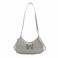 Silberne Nieten-Achseltasche mit Metallschleife und glänzender Strass-Oberfläche - Silber