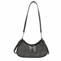 Modische schwarze Halbmond-Tasche aus Kunstleder mit silbernen Nieten und Schleifendetail - Schwarz