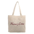 Sac fourre-tout en toile à fleurs bleues et lettrage rouge Huney Cote sur fond beige - Fleuri Bleu (Honey Cute) / Bleu