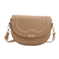 Beige semi-circular saddle bag with smooth leather finish and gold cylindrical clasp - Khaki
