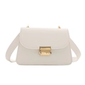 Minimalist white leather crossbody bag with bold gold clasp and wide strap - White