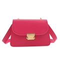 Minimalist fuchsia small square crossbody bag with gold metallic lock and wide strap - Rose Pink