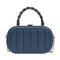Elegante borsa a catena blu navy con trapuntatura verticale e manico blu-oro - Blu