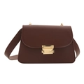 Minimalist vintage dark brown square crossbody bag with gold buckle and leather strap - Brown