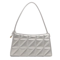 Silver geometric quilted crossbody bag with sleek metallic finish and minimalist knot strap - Silver
