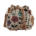 Ethnic style floral jacquard bucket bag with brown leather drawstring and adjustable strap - Vintage Multicolor Floral
