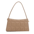 Chic quilted crossbody cell phone bag for women in apricot faux leather with chain strap - Khaki