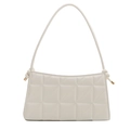 White quilted PU leather underarm bag with golden hardware and knotted strap details - White