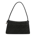Black textured shoulder bag with geometric embossed pattern and adjustable thin strap - Black