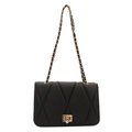 Chic black quilted crossbody bag with gold chain strap and rectangular metal lock - Black
