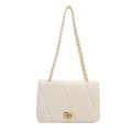 Chic cream white crossbody bag with classic quilted pattern and gold chain strap - White