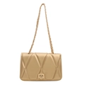 Gold quilted chain bag with shiny finish and metallic twist lock closure - Gold