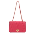 Elegant rose red quilted chain shoulder bag with gold metal twist lock for women - Rose Pink