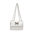 Quilted silver crossbody bag with metal butterfly logo and elegant chain strap - Silver
