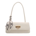 Elegante borsa sottobraccio beige con chiusura a D dorata e foulard in seta con H - Bianco