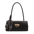 Borsa baguette nera con fibbia dorata e foulard in seta decorativo con motivo H - Nero