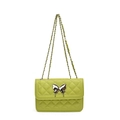 Sac bandoulière matelassé vert citron avec boucle papillon argentée et bandoulière chaîne - Vert
