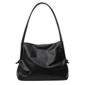 Minimalist black pleated shoulder bag with soft leather finish and drawstring knots - Black