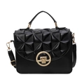 Chic black crossbody bag with 3D geometric texture and elegant gold ring clasp - Black