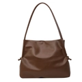 Brown large capacity tote bag with decorative knots and soft matte PU leather finish - Brown