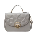 Light gray quilted crossbody bag with gold circular twist lock and adjustable shoulder strap - Gray