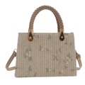 Handmade straw beach bag with floral embroidery and adjustable shoulder strap - Khaki