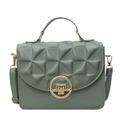 Vintage moss green crossbody bag with 3D geometric quilted pattern and golden metal lock - Green