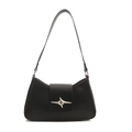 Bolso de hombro minimalista en cuero negro con hebilla de estrella plateada y fondo blanco - Negro