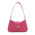 Magenta shoulder bag with minimalist design and silver star buckle on smooth leather - Rose Pink