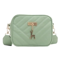 Morandi green small crossbody square bag with V-quilted pattern and deer pendant - Green