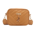 Quilted brown crossbody bag with wide strap and golden deer charm detail - Brown