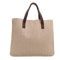 Dettaglio della trama a spina di pesce della borsa in paglia beige con manici marroni - Cachi