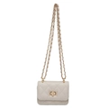Quilted cream crossbody bag with gold chain strap and turn-lock closure on white background - Off White