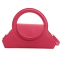 Chic magenta leather trapezoid handbag with iconic large circular handle for women - Rose Pink