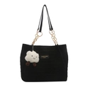 Bolso tote negro texturizado con cadena dorada y colgante de nube blanca decorativo - Con Ornamento / Negro